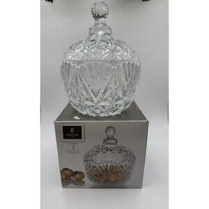 Gibson Home Jewelite Clear Cut Pressed Glass Dish with Lid 2-Piece Round